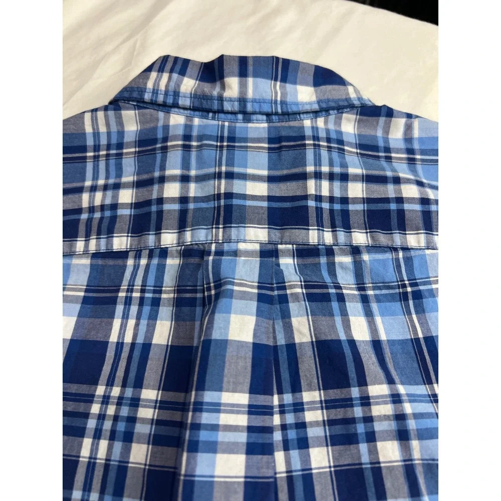 Ralph Lauren Button Down Shirt Boys Large 14-16 Blue Excellent Plaid Classic A56